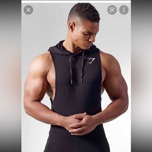 Gymshark mens M hooded tank top.  Black. Excellent condition.
